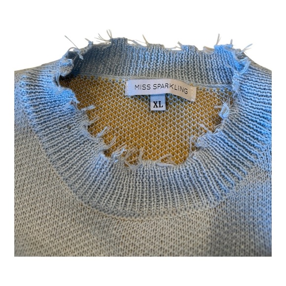 Miss Sparkling Not My First Rodeo Distressed  Sweater Blue Horseshoe Western - Picture 4 of 11